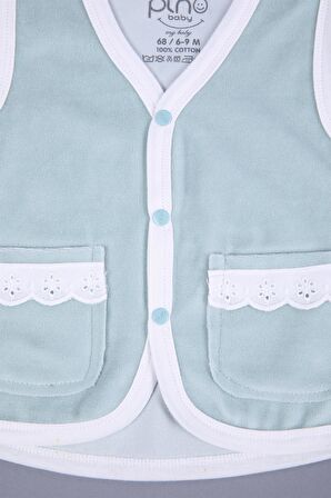 Babyhola Kadife Yelek Patikli Pantolon Unisex Bebek 2'li Set Yeşil