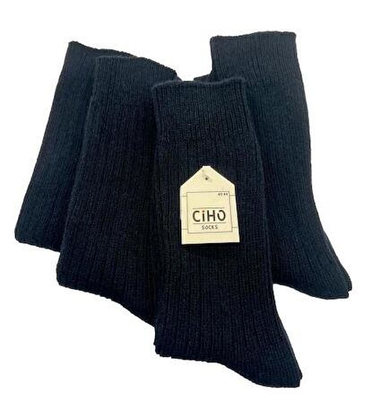 CİHO SOCKS 4 Çift Yünlü Erkek Lambswool Doğal Yumuşak Kalın Termal Kışlık Fitilli Derbi Soket Çorap