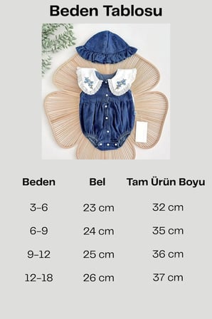 Cantoy Nakışlı Bebe Yaka Kız Bebek Tulumu ve Şapka Takımı Koyu Mavi 6-9 Ay