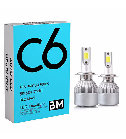Buz Mavi C6 LED XENON 2 Adet 9006 Led Xenon 48W 6900LM 8000K Far Ampülü  seri - BM -