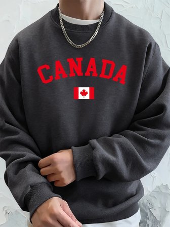 Kanada Baskılı Bayraklı Erkek Kapüşonlu Üstleri Sonbahar Bol Sweatshirt Hip Hop Yuvarlak Yaka