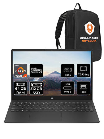 HP 15 R7 7730U 64GB 512GB SSD 15.6" FHD FDOS Taşınabilir Bilgisayar & PER4 Çanta
