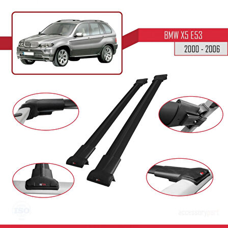 BMW X5 (E53) 2000-2006 Arası ile Uyumlu FLY Model Ara Atkı Tavan Barı Siyah 2 Adet