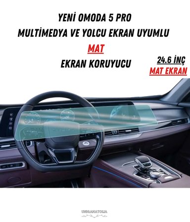 Yeni Omoda 5 Pro Multimedya ve Yolcu Ekran Uyumlu Mat Ekran Koruyucu