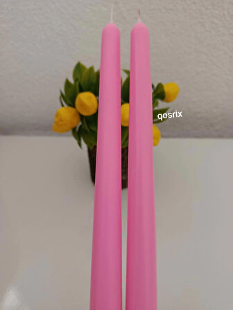 qosrix 2'li Pudra Pembe Şamdan Mumu 1. Kalite Soya Doğal Pudra Kokulu Uzun Çubuk Konik Mum Dekoratif