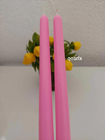 qosrix 2'li Pudra Pembe Şamdan Mumu 1. Kalite Soya Doğal Pudra Kokulu Uzun Çubuk Konik Mum Dekoratif