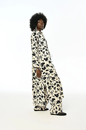 KADIN ÇİÇEK DESENLİ UZUN ELBİSE