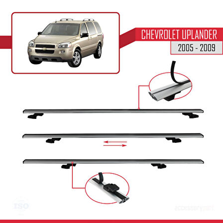 Chevrolet Uplander 2005-2009 Arası ile Uyumlu BASIC Model Ara Atkı Tavan Barı Gri 2 Adet