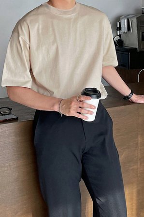 Erkek Oversize Tişört Pamuk Kumaş Bisiklet Yaka Rahat Kalıp T-shirt