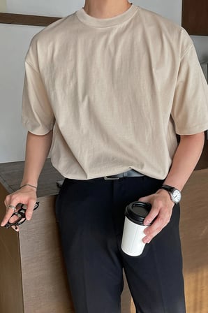 Erkek Oversize Tişört Pamuk Kumaş Bisiklet Yaka Rahat Kalıp T-shirt
