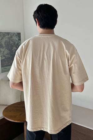Erkek Oversize Tişört Pamuk Kumaş Bisiklet Yaka Rahat Kalıp T-shirt