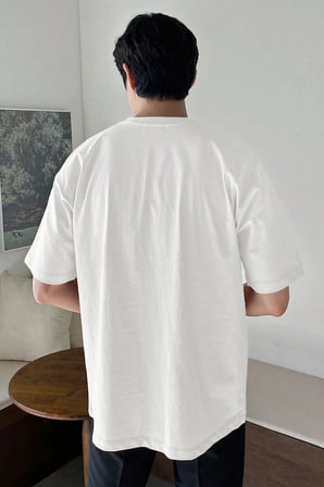 Erkek Oversize Tişört Pamuk Kumaş Bisiklet Yaka Rahat Kalıp T-shirt