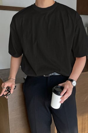 Erkek Oversize Tişört Pamuk Kumaş Bisiklet Yaka Rahat Kalıp T-shirt