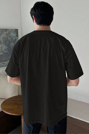 Erkek Oversize Tişört Pamuk Kumaş Bisiklet Yaka Rahat Kalıp T-shirt