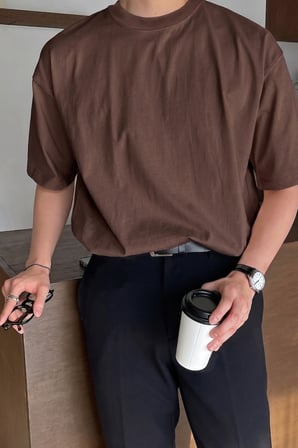Erkek Oversize Tişört Pamuk Kumaş Bisiklet Yaka Rahat Kalıp T-shirt