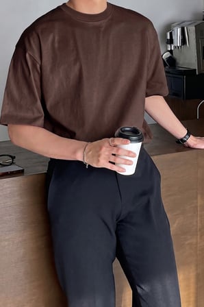 Erkek Oversize Tişört Pamuk Kumaş Bisiklet Yaka Rahat Kalıp T-shirt