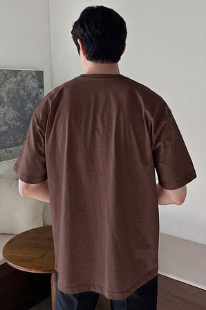 Erkek Oversize Tişört Pamuk Kumaş Bisiklet Yaka Rahat Kalıp T-shirt
