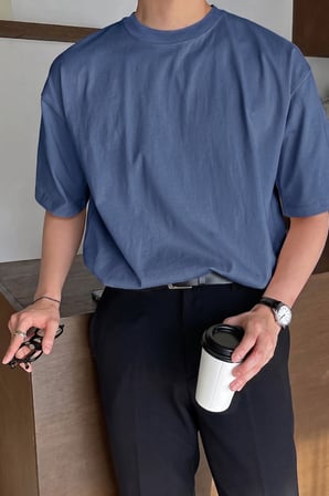 Erkek Oversize Tişört Pamuk Kumaş Bisiklet Yaka Rahat Kalıp T-shirt
