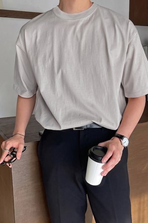 Erkek Oversize Tişört Pamuk Kumaş Bisiklet Yaka Rahat Kalıp T-shirt