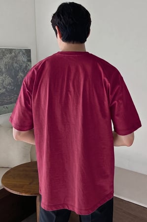 Erkek Oversize Tişört Pamuk Kumaş Bisiklet Yaka Rahat Kalıp T-shirt