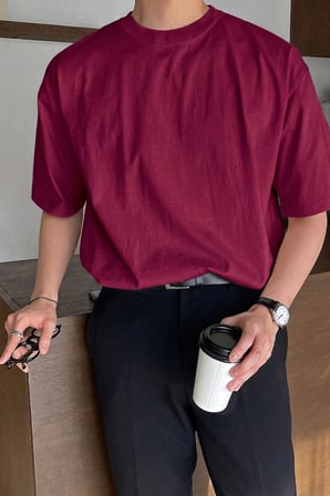 Erkek Oversize Tişört Pamuk Kumaş Bisiklet Yaka Rahat Kalıp T-shirt