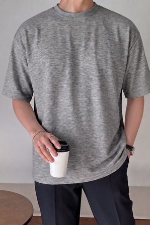 Erkek Oversize Tişört Pamuk Kumaş Bisiklet Yaka Rahat Kalıp T-shirt