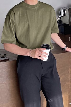 Erkek Oversize Tişört Pamuk Kumaş Bisiklet Yaka Rahat Kalıp T-shirt