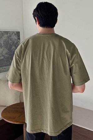 Erkek Oversize Tişört Pamuk Kumaş Bisiklet Yaka Rahat Kalıp T-shirt