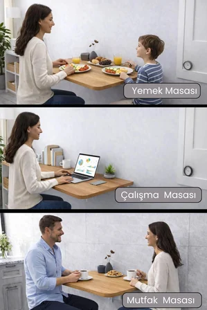 60x110 Cm 4 Kişilik Raflı Kırma Katlanır Duvara Monte Masa