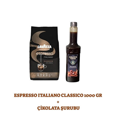 Lavazza Espresso Italiano Classico 1000 Gr + Grande Terra Çikolata Şurubu 750 ml Seti