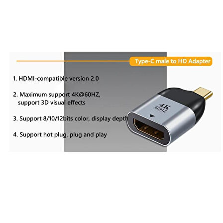 Type C To Hdmi 4K 60Hz Mini Çevirici Dönüştürücü Adaptör