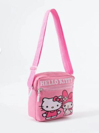 TRG POLO Pembe Hello Kıty Melody Çocuk Omuz Çantası–3 Bölmeli–Su Geçirmez Kumaş(21×16×6 cm)