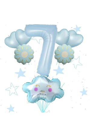 Mavi Bulut Papatya Kalp Desenli Doğum günü yaş Balon Seti