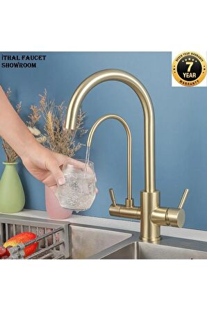 Mutfak Evye Bataryası Dual Flow Su Arıtma Çıkışlı 7 Yıl Garanti Ithal Mat Gold Yeni Ithal