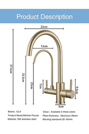 Mutfak Evye Bataryası Dual Flow Su Arıtma Çıkışlı 7 Yıl Garanti Ithal Mat Gold Yeni Ithal