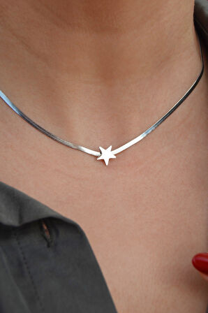 Mini Yıldızlı Çelik İnce İtalyan Kolye Yıldız Detaylı