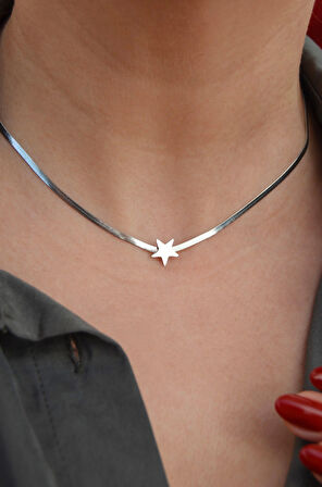 Mini Yıldızlı Çelik İnce İtalyan Kolye Yıldız Detaylı