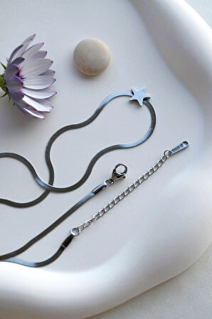 Mini Yıldızlı Çelik İnce İtalyan Kolye Yıldız Detaylı