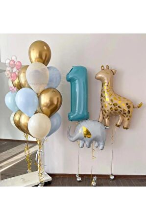 FİL ZÜRAFA FOLYO BALONLU EKONOMİK DOĞUM GÜNÜ SET SÜSÜ