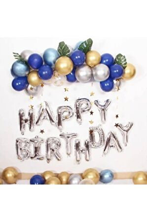 GÜMÜŞ LACİVERT DOĞUM GÜNÜ BALON ZİNCİR SET DOĞUM GÜNÜ PARTİ SETİ SÜSÜ