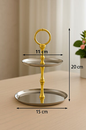 2 Katlı Yuvarlak Paslanmaz Çelik Sunumluk,Kurabiyelik,Makaronluk,Söz,Nişan Masa Aksesuarı,Çeyizlik