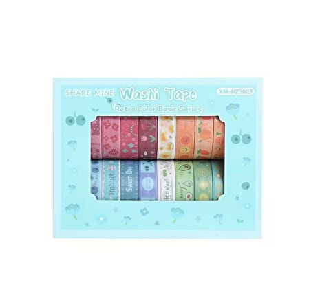 Share Vintage Washi Tape Bant Yapışkanlı Maskeleme Kağıdı Desenli Bant 20'li - Retro Renkler