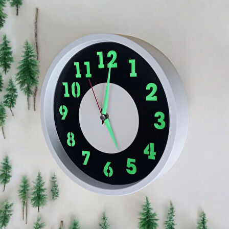 Fosforlu Mini Küçük Saat Duvar Saati Çap 22 Cm Cam Yok