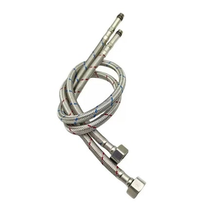 Batarya Flex Hortumu M10 Erkek 1/2" Dişi 60 cm Paslanmaz Çelik Örgülü Sıcak Soğuk Renkli 2 Adet