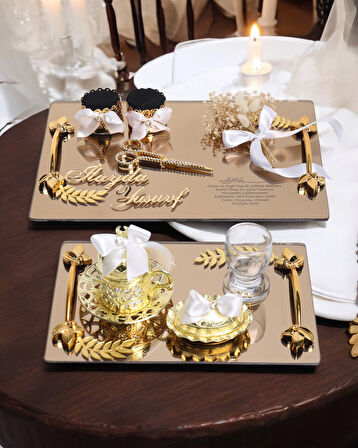 Harmony Gold Söz Nişan Tepsisi ve Damat Kahve Fincan Tepsisi