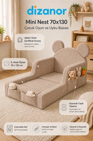 Dizanor Mini Nest 6’sı 1 Arada Modüler Bebek Oyun Parkı, Park Yatak, Beşik, Baza, Oyun Alanı ve Top
