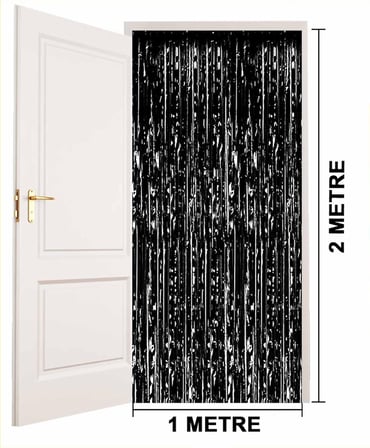 Siyah Renk Ekstra Metalize Parlak Saçaklı Arka Fon Perde İthal A Kalite 1x2 Metre (5224)