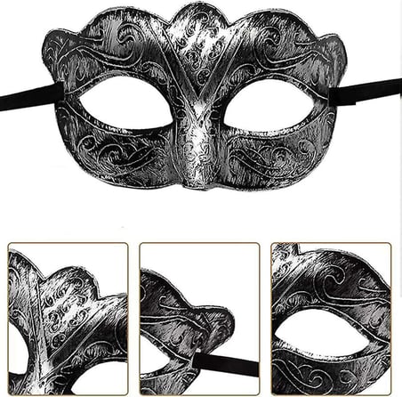 Maskeli Balo Antik Gri Gümüş Eskitilmiş Maske Balo Venedik (5224)