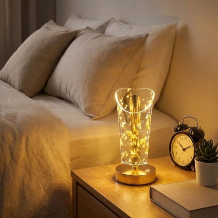 Açık Silindirik Kristal Altın Toz Model LED Masa Lambası – Gold Tabanlı, Dokunmatik, 3 Renk Işık Modlu, Şarjlı Modern Dekoratif Gece Lambası (5224)