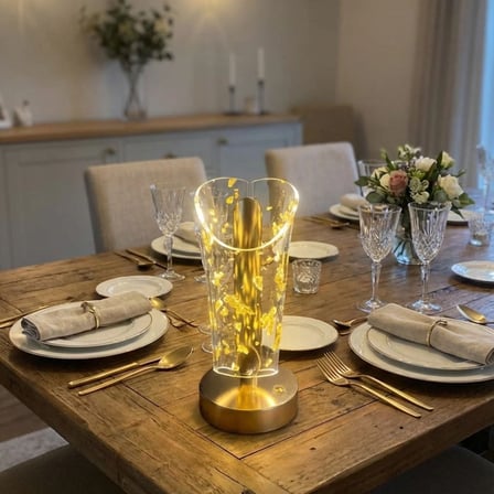 Açık Silindirik Kristal Altın Toz Model LED Masa Lambası – Gold Tabanlı, Dokunmatik, 3 Renk Işık Modlu, Şarjlı Modern Dekoratif Gece Lambası (5224)